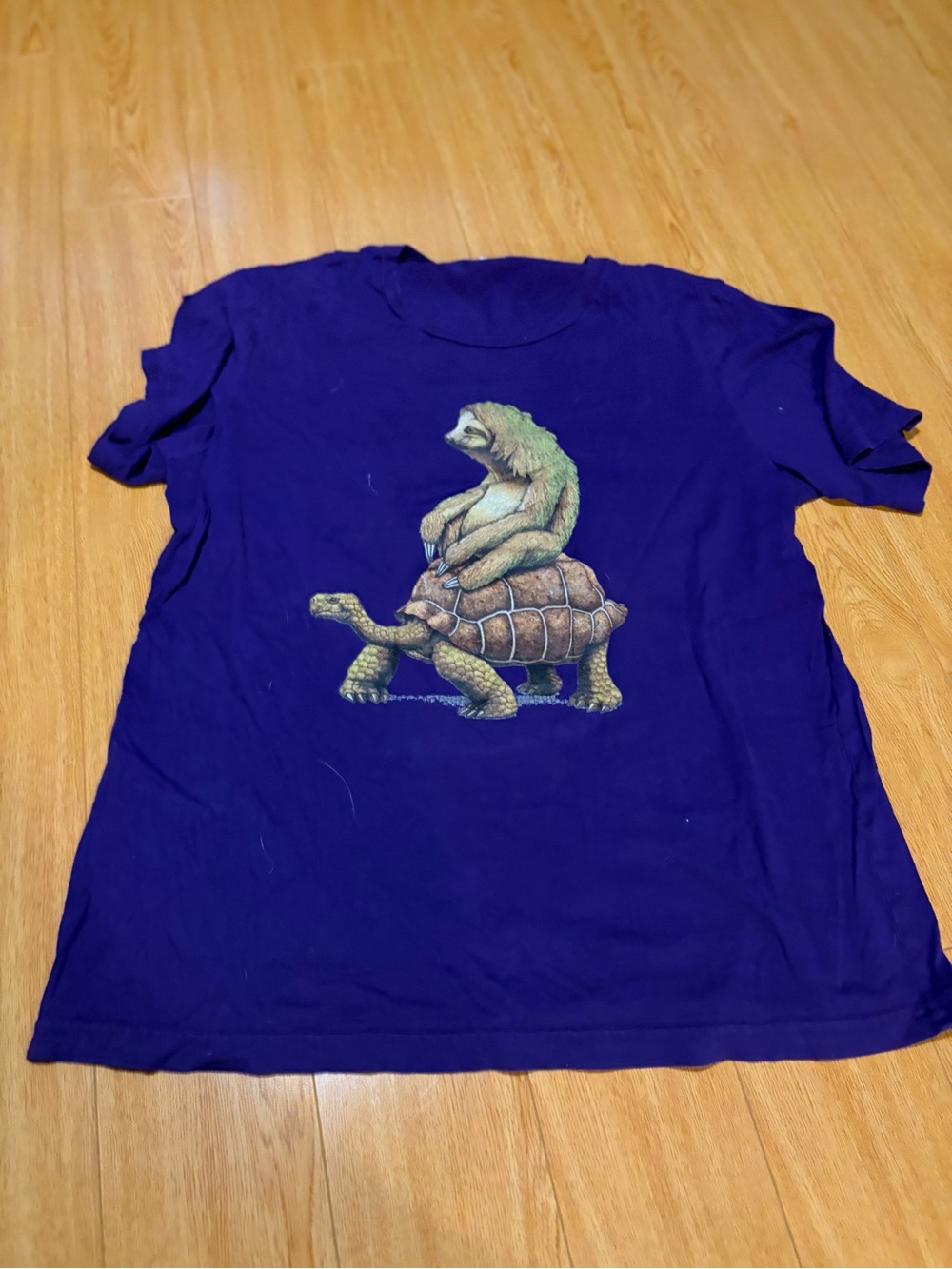 Purple Reptile Graphic Tee with Sloth on Tortoise Design